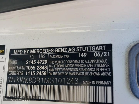 2021 Mercedes-Benz C 300 with VIN W1KWK8DB1MG101243, listed as a Copart auction lot 51533725 with Not provided miles and Salvage title. Bid and sale history available at DreamBid. Image 13.