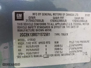 2007 Chevrolet Silverado 1500 LTZ with VIN 2GCEK13M071572981, listed as a IAAI auction lot 42054093 with 284,423 mi miles. Bid and sale history available at carsss.com. Image 9.