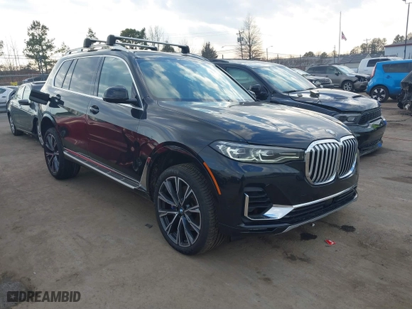 2019 BMW X7 xDrive50i with VIN 5UXCX4C51KLS36907, listed as a IAAI auction lot 41525923 with 75,791 mi miles. Bid and sale history available at carsss.com. Image 1.