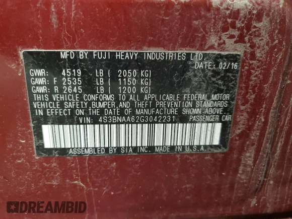 2016 Subaru Legacy 2.5i z VIN 4S3BNAA62G3042231, wystawiony jako Copart lot #52638555 z przebiegiem 116 834 mil mil oraz Czysty tytuł • Clean title. Historia ofert i sprzedaży dostępna na DreamBid. Obrazek 12.