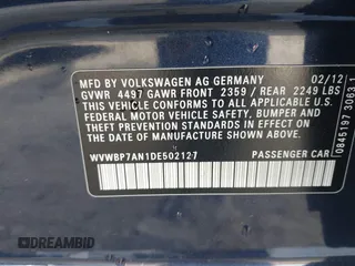 2013 Volkswagen CC Sport Plus с VIN WVWBP7AN1DE502127, выставлен на аукционе IAAI как лот 41463869 с пробегом 169 464 миль миль и . История ставок и продаж доступна на DreamBid. Изображение 9.