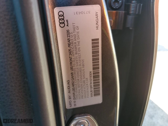 2017 Audi S3 Premium Plus with VIN WAUB1GFF7H1019304, listed as a Copart auction lot 73039174 with 56217 miles and Salvage Title. Bid and sale history available at carsss.com. Image 13.