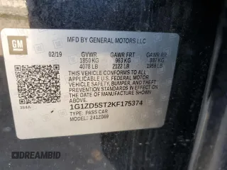2019 Chevrolet Malibu LT with VIN 1G1ZD5ST2KF175374, listed as a Copart auction lot 75428604 with 104,777 mi miles and Salvage Title. Bid and sale history available at DreamBid. Image 12.