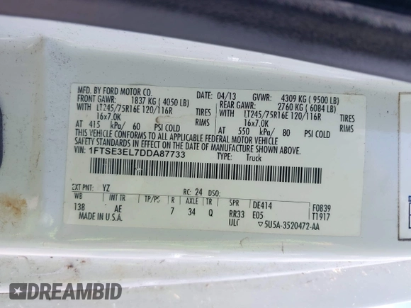2013 Ford Econoline Cargo Commercial with VIN 1FTSE3EL7DDA87733, listed as a IAAI auction lot 42539015 with 242,027 mi miles and . Bid and sale history available at DreamBid. Image 9.