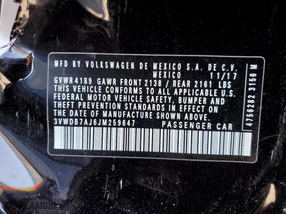 2018 Volkswagen Jetta 1.4T SE with VIN 3VWDB7AJ6JM259647, listed as a Copart auction lot 46266195 with 107,080 mi miles and Salvage Title. Bid and sale history available at carsss.com. Image 14.