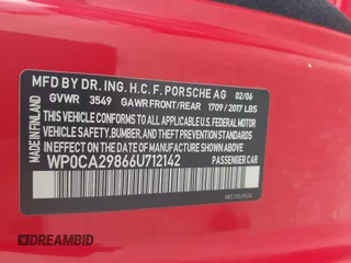 2006 Porsche Boxster с VIN WP0CA29866U712142, выставлен на аукционе IAAI как лот 42423093 с пробегом 57 057 миль миль и . История ставок и продаж доступна на DreamBid. Изображение 9.