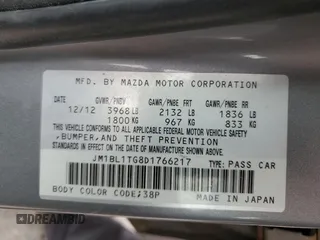 2013 Mazda 3 i SV with VIN JM1BL1TG8D1766217, listed as a Copart auction lot 51666635 with 149,306 mi miles and Salvage title. Bid and sale history available at DreamBid. Image 12.