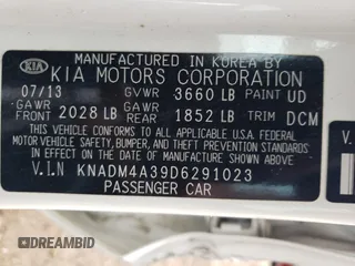 2013 Kia Rio LX with VIN KNADM4A39D6291023, listed as a Copart auction lot 69408964 with 98,709 mi miles and Salvage Title. Bid and sale history available at carsss.com. Image 12.