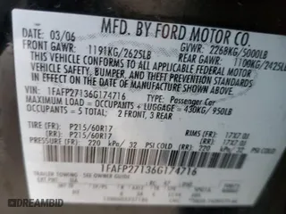 2006 Ford Five Hundred SEL with VIN 1FAFP27136G174716, listed as a Copart auction lot 76389154 with 143,161 mi miles and Salvage Title. Bid and sale history available at carsss.com. Image 12.