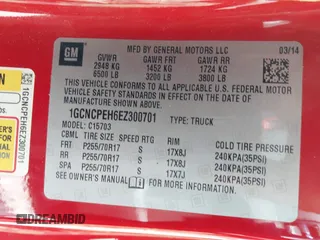 2014 Chevrolet Silverado 1500 Work Truck with VIN 1GCNCPEH6EZ300701, listed as a IAAI auction lot 41824107 with 75,956 mi miles. Bid and sale history available at carsss.com. Image 9.
