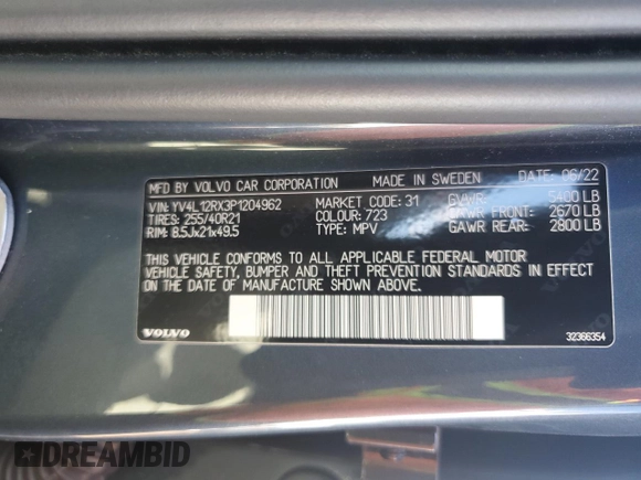 2023 Volvo XC60 Ultimate Dark Theme z VIN YV4L12RX3P1204962, wystawiony jako Copart lot #41122214 z przebiegiem 13 002 mil mil oraz . Historia ofert i sprzedaży dostępna na DreamBid. Obrazek 13.