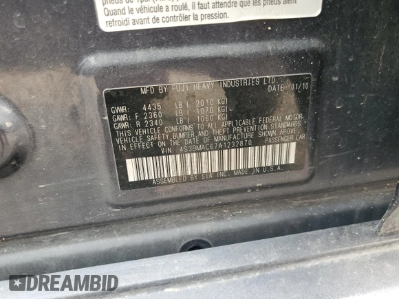 2010 Subaru Legacy Premium All-Weather Anniversary with VIN 4S3BMAC67A1232870, listed as a Copart auction lot 71029494 with 158,394 mi miles and Salvage title. Bid and sale history available at DreamBid. Image 14.