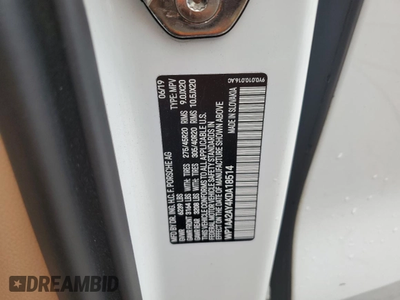 2019 Porsche Cayenne with VIN WP1AA2AY4KDA18514, listed as a Copart auction lot 56910835 with 101,025 mi miles and Salvage title. Bid and sale history available at DreamBid. Image 13.