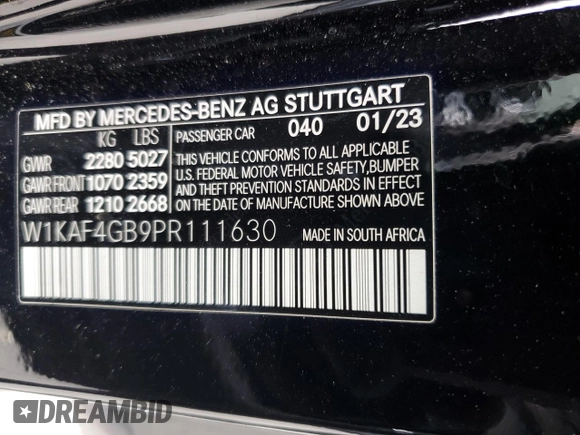 2023 Mercedes-Benz C 300 с VIN W1KAF4GB9PR111630, выставлен на аукционе Copart как лот 53679435 с пробегом Не указан миль и Списание • Salvage title. История ставок и продаж доступна на DreamBid. Изображение 12.