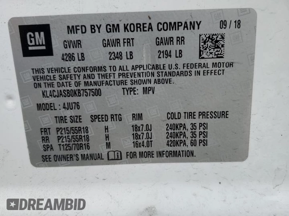 2019 Buick Encore Preferred with VIN KL4CJASB0KB757500, listed as a Copart auction lot 52890975 with 80,787 mi miles and Salvage Title. Bid and sale history available at carsss.com. Image 14.
