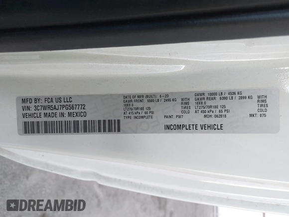 2023 Ram 2500 with VIN 3C7WR5AJ7PG567772, listed as a IAAI auction lot 42180314 with 48,197 mi miles and . Bid and sale history available at DreamBid. Image 9.