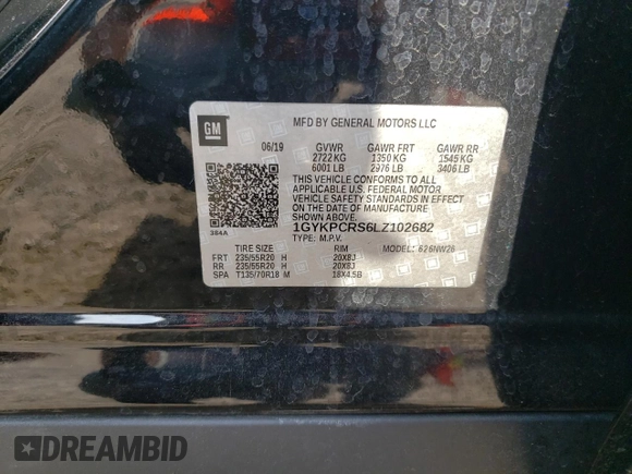 2020 Cadillac XT6 FWD Premium Luxury with VIN 1GYKPCRS6LZ102682, listed as a Copart auction lot 56906645 with 76,884 mi miles and Salvage title. Bid and sale history available at DreamBid. Image 13.