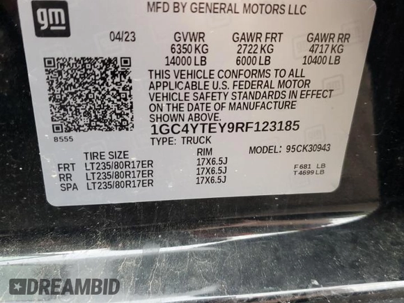2024 Chevrolet Silverado 3500HD LT z VIN 1GC4YTEY9RF123185, wystawiony jako Copart lot #73687174 z przebiegiem 3 252 mil mil oraz Szkoda całkowita • Salvage title. Historia ofert i sprzedaży dostępna na DreamBid. Obrazek 12.