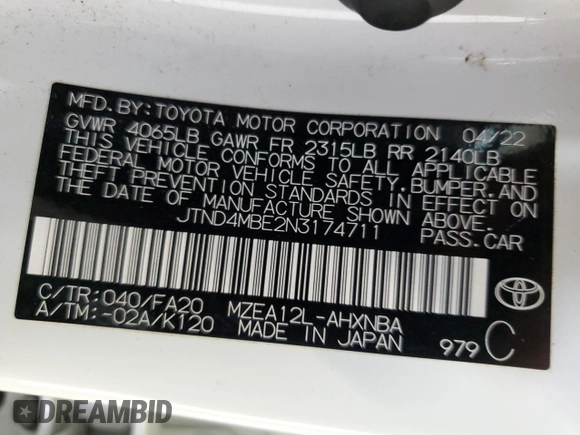 2022 Toyota Corolla Hatchback SE with VIN JTND4MBE2N3174711, listed as a Copart auction lot 79658174 with 52,451 mi miles and Clean Title. Bid and sale history available at carsss.com. Image 12.