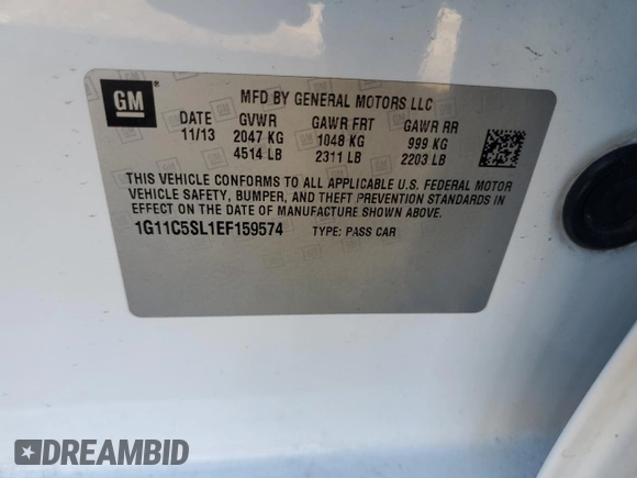 2014 Chevrolet Malibu LT with VIN 1G11C5SL1EF159574, listed as a Copart auction lot 79044274 with 45,699 mi miles and Salvage Title. Bid and sale history available at DreamBid. Image 13.