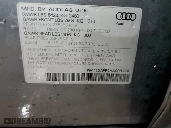 2017 Audi Q5 Premium Plus z VIN WA1L2AFP4HA009124, wystawiony jako Copart lot #58345615 z przebiegiem 70 390 mil mil oraz Szkoda całkowita • Salvage title. Historia ofert i sprzedaży dostępna na DreamBid. Obrazek 13.