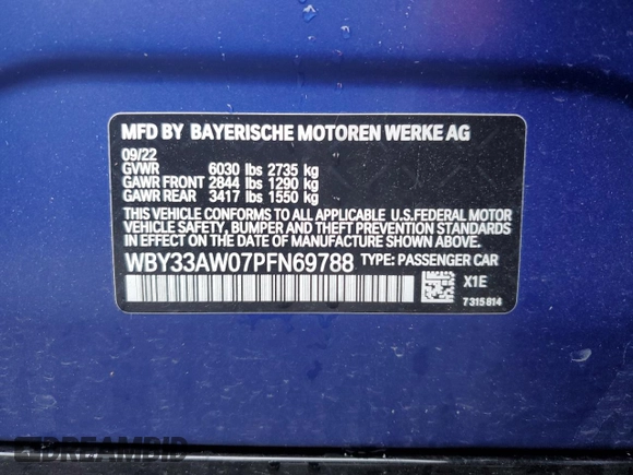 2023 BMW i4 M50 with VIN WBY33AW07PFN69788, listed as a Copart auction lot 54684024 with 14,193 mi miles. Bid and sale history available at carsss.com. Image 12.