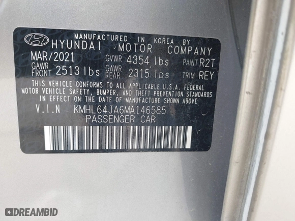 2021 Hyundai Sonata SEL with VIN KMHL64JA6MA146585, listed as a IAAI auction lot 41680181 with 34,119 mi miles. Bid and sale history available at carsss.com. Image 9.