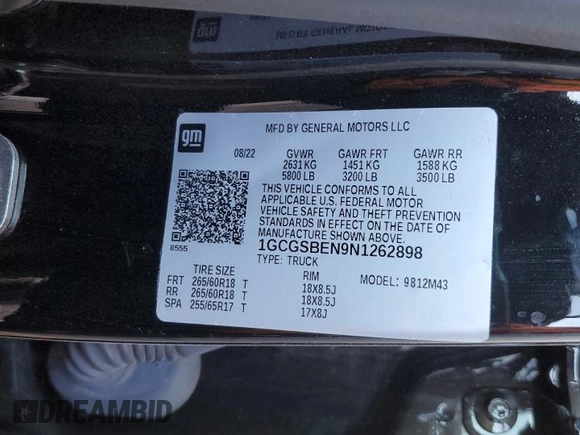 2022 Chevrolet Colorado 2WD Work Truck z VIN 1GCGSBEN9N1262898, wystawiony jako Copart lot #52826775 z przebiegiem 39 580 mil mil oraz Szkoda całkowita • Salvage title. Historia ofert i sprzedaży dostępna na DreamBid. Obrazek 12.
