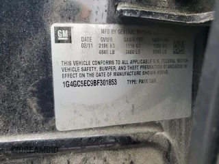 2011 Buick LaCrosse CXL z VIN 1G4GC5EC9BF301853, wystawiony jako Copart lot #56547595 z przebiegiem 148 422 mil mil oraz Szkoda całkowita • Salvage title. Historia ofert i sprzedaży dostępna na DreamBid. Obrazek 12.