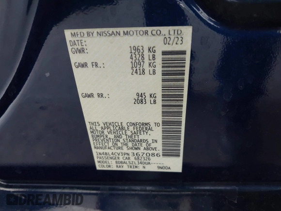 2023 Nissan Altima SR z VIN 1N4BL4CV3PN367086, wystawiony jako IAAI lot #42377083 z przebiegiem 52 417 mil mil oraz . Historia ofert i sprzedaży dostępna na DreamBid. Obrazek 9.