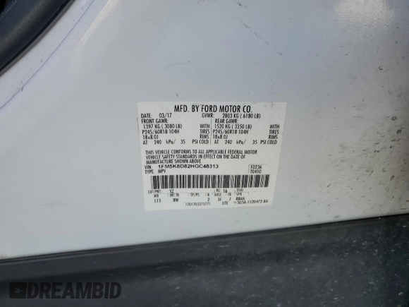 2017 Ford Explorer XLT z VIN 1FM5K8D82HGC48313, wystawiony jako Copart lot #58811785 z przebiegiem 120 898 mil mil oraz Szkoda całkowita • Salvage title. Historia ofert i sprzedaży dostępna na DreamBid. Obrazek 13.