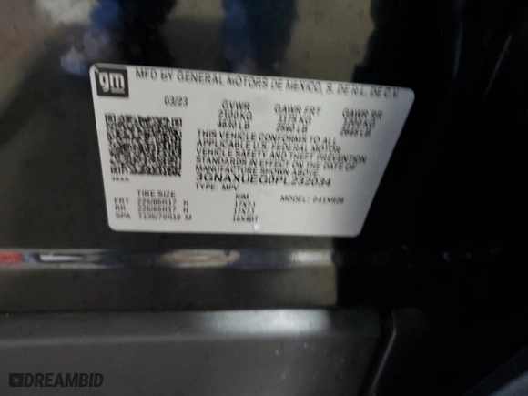 2023 Chevrolet Equinox LT with VIN 3GNAXUEG0PL232034, listed as a Copart auction lot 49047715 with 19,966 mi miles and Salvage Title. Bid and sale history available at carsss.com. Image 14.