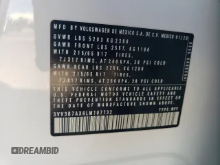 2020 Volkswagen Tiguan SE z VIN 3VV3B7AX6LM107732, wystawiony jako Copart lot #52038695 z przebiegiem 27 317 mil mil oraz Szkoda całkowita • Salvage title. Historia ofert i sprzedaży dostępna na DreamBid. Obrazek 15.