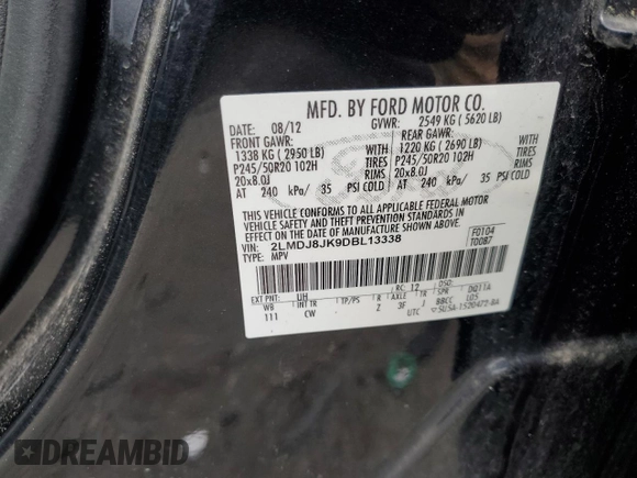 2013 Lincoln MKX with VIN 2LMDJ8JK9DBL13338, listed as a Copart auction lot 68213674 with 178,071 mi miles and Clean Title. Bid and sale history available at DreamBid. Image 13.