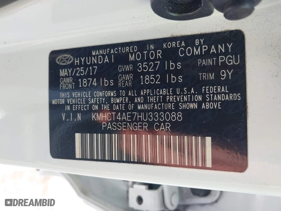2017 Hyundai Accent SE with VIN KMHCT4AE7HU333088, listed as a IAAI auction lot 41489380 with 62,091 mi miles. Bid and sale history available at carsss.com. Image 9.