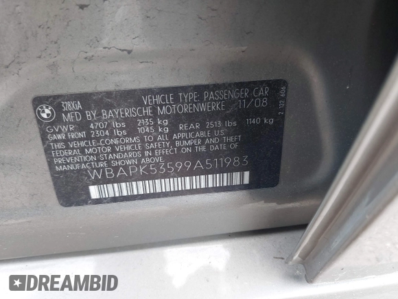 2009 BMW 3 Series 328i xDrive z VIN WBAPK53599A511983, wystawiony jako IAAI lot #42414508 z przebiegiem 164 130 mil mil oraz . Historia ofert i sprzedaży dostępna na DreamBid. Obrazek 9.