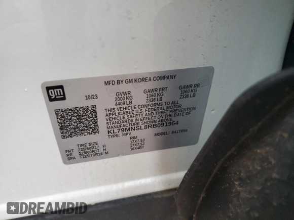 2024 Chevrolet TrailBlazer LS with VIN KL79MNSL8RB091954, listed as a Copart auction lot 89108565 with 51,221 mi miles and Salvage Title. Bid and sale history available at DreamBid. Image 14.