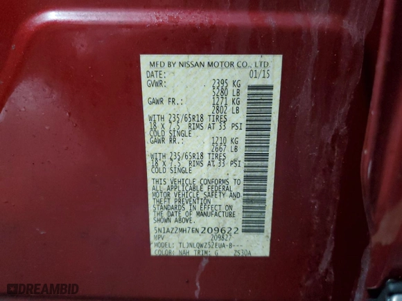 2015 Nissan Murano Platinum with VIN 5N1AZ2MH7FN209622, listed as a Copart auction lot 47931295 with 131,998 mi miles and Salvage Title. Bid and sale history available at carsss.com. Image 14.