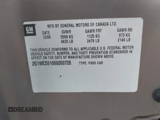 2006 Chevrolet Impala LT 3.9L with VIN 2G1WC581669260728, listed as a IAAI auction lot 42083030 with 240,177 mi miles and . Bid and sale history available at DreamBid. Image 9.