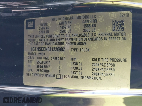 2018 GMC Canyon 2WD Elevation with VIN 1GTH5CEN0J1226982, listed as a IAAI auction lot 42493104 with 204,424 mi miles and . Bid and sale history available at DreamBid. Image 9.