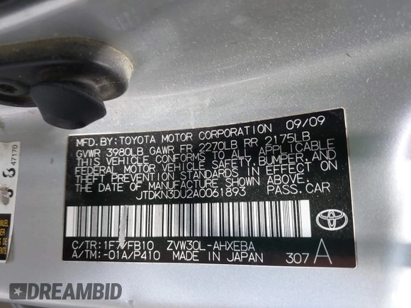 2010 Toyota Prius II z VIN JTDKN3DU2A0061893, wystawiony jako IAAI lot #42248600 z przebiegiem 237 041 mil mil oraz . Historia ofert i sprzedaży dostępna na DreamBid. Obrazek 9.