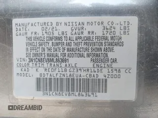 2021 Nissan Versa SV z VIN 3N1CN8EV8ML863691, wystawiony jako IAAI lot #42252948 z przebiegiem 97 339 mil mil oraz . Historia ofert i sprzedaży dostępna na DreamBid. Obrazek 9.