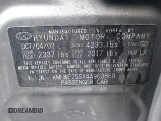 2004 Hyundai Sonata with VIN KMHWF25SX4A963868, listed as a IAAI auction lot 41973317 with 191,843 mi miles. Bid and sale history available at carsss.com. Image 9.