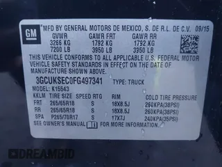 2015 Chevrolet Silverado 1500 LTZ with VIN 3GCUKSEC0FG497341, listed as a IAAI auction lot 41829608 with 96,805 mi miles. Bid and sale history available at carsss.com. Image 9.