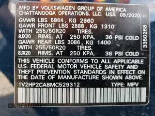 2021 Volkswagen Atlas SE z VIN 1V2HP2CA8MC529312, wystawiony jako Copart lot #55112115 z przebiegiem 60 276 mil mil oraz Szkoda całkowita • Salvage title. Historia ofert i sprzedaży dostępna na DreamBid. Obrazek 13.