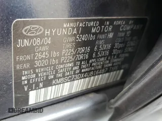 2004 Hyundai Santa Fe GLS with VIN KM8SC73DX4U816487, listed as a Copart auction lot 78977854 with 209,927 mi miles and Salvage Title. Bid and sale history available at carsss.com. Image 13.