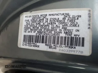 1999 Toyota Sienna LE with VIN 4T3ZF13C6XU128055, listed as a Copart auction lot 81100934 with 0 mi miles and Salvage Title. Bid and sale history available at carsss.com. Image 13.