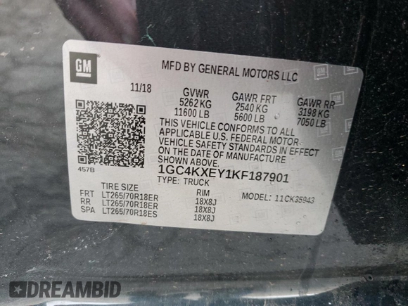 2019 Chevrolet Silverado 3500HD LTZ with VIN 1GC4KXEY1KF187901, listed as a Copart auction lot 50306325 with 74,057 mi miles and Salvage Title. Bid and sale history available at carsss.com. Image 12.