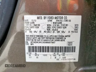 2013 Ford Edge Limited with VIN 2FMDK3KC0DBB57967, listed as a Copart auction lot 61081555 with 228,420 mi miles and Salvage title. Bid and sale history available at DreamBid. Image 13.