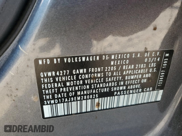 2014 Volkswagen Jetta Sedan SE with VIN 3VWD17AJ9EM280825, listed as a Copart auction lot 54009515 with 91,903 mi miles and Clean Title. Bid and sale history available at carsss.com. Image 12.